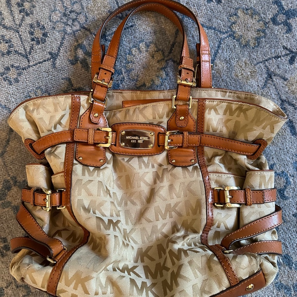 Michael Kors Beige and Brown MK Tote